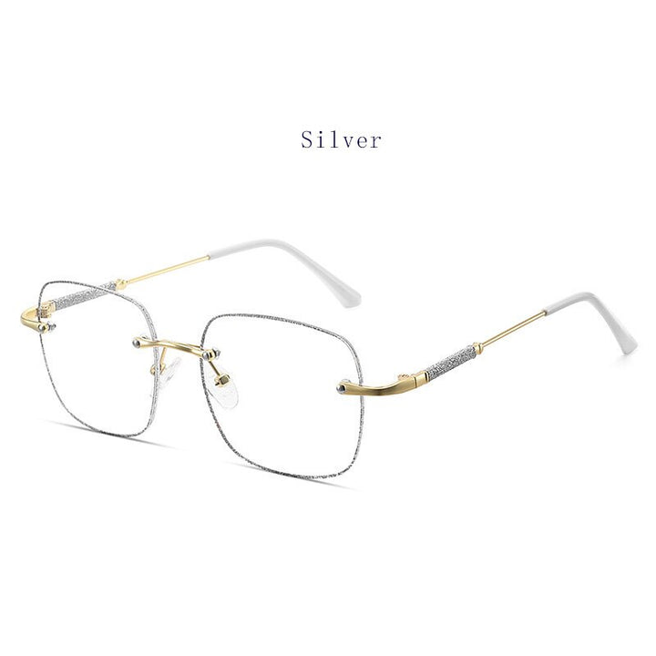 Hdcrafter Unisex Rimless Square Alloy Anti Blue Reading Glasses 6001 Reading Glasses Hdcrafter Eyeglasses +100 Silver 
