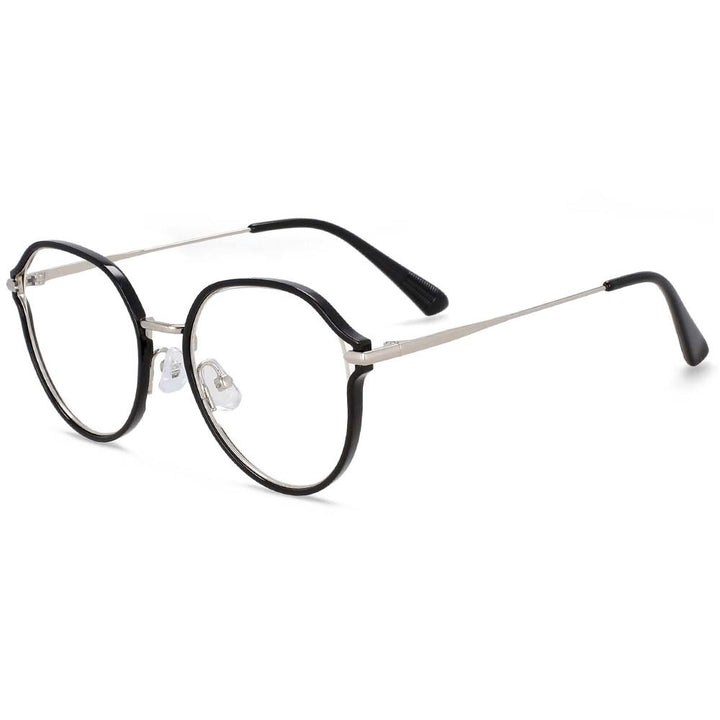 CCspace Women's Full Rim Irregular Round Alloy Eyeglasses 55336 Full Rim CCspace BlackSilver China 