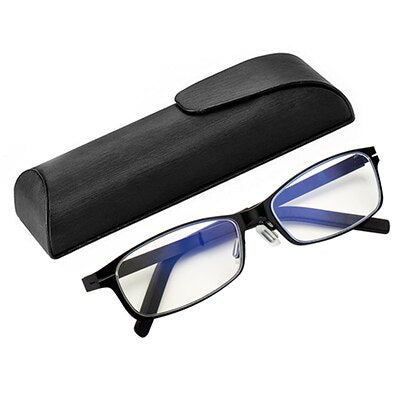 Ralferty Unisex Full Rim Rectangle Alloy Hyperopic Reading Glasses D1331 Reading Glasses Ralferty China +100 Black-With Case