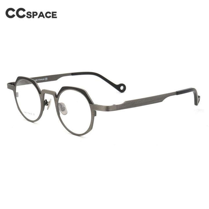 CCSpace Unisex Full Rim Flat Top Round Handcrafted Titanium Eyeglasses 55673 Full Rim CCspace   