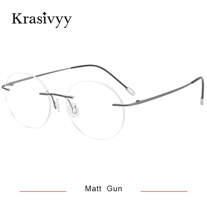 Krasivyy Unisex Rimless Round Titanium Eyeglasses Kr16012 Rimless Krasivyy Matt Gun  