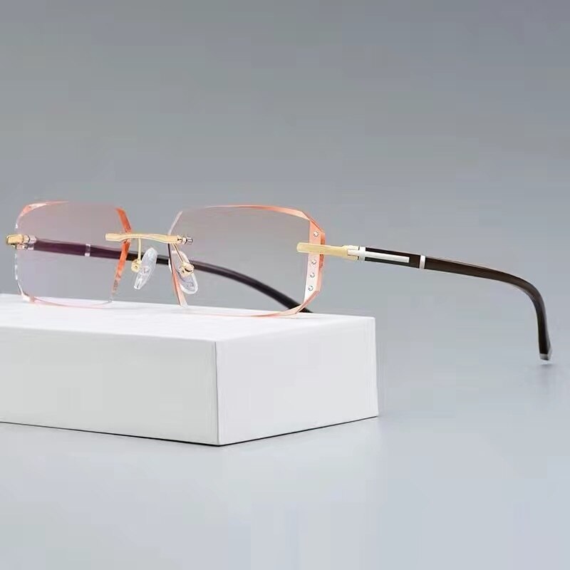 Cubojue Unisex Rimless Square Alloy Tinted Lens Reading Glasses G858 Reading Glasses Cubojue anti blue light 0 gold brown 