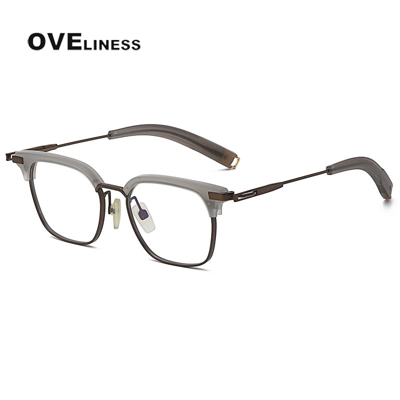 Oveliness Unisex Full Rim Square Titanium Acetate Eyeglasses Dlx107 Full Rim Oveliness grey bronze  