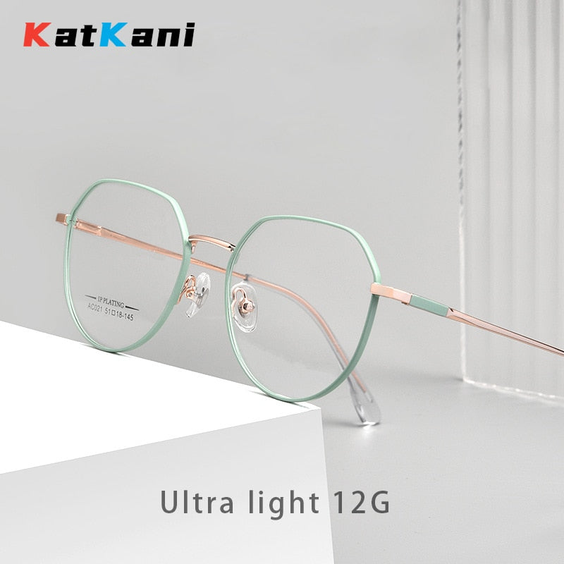 KatKani Unisex Full Rim Small Polygonal Alloy Eyeglasses Ac201b Full Rim KatKani Eyeglasses   