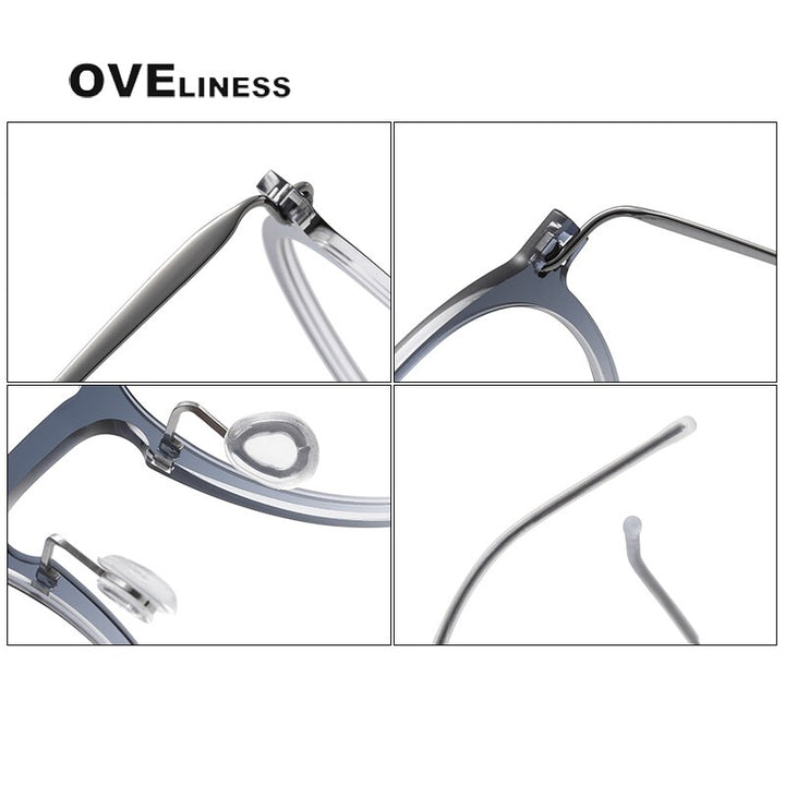 Oveliness Unisex Full Rim Round Square Acetate Titanium Eyeglasses 6541 Full Rim Oveliness   
