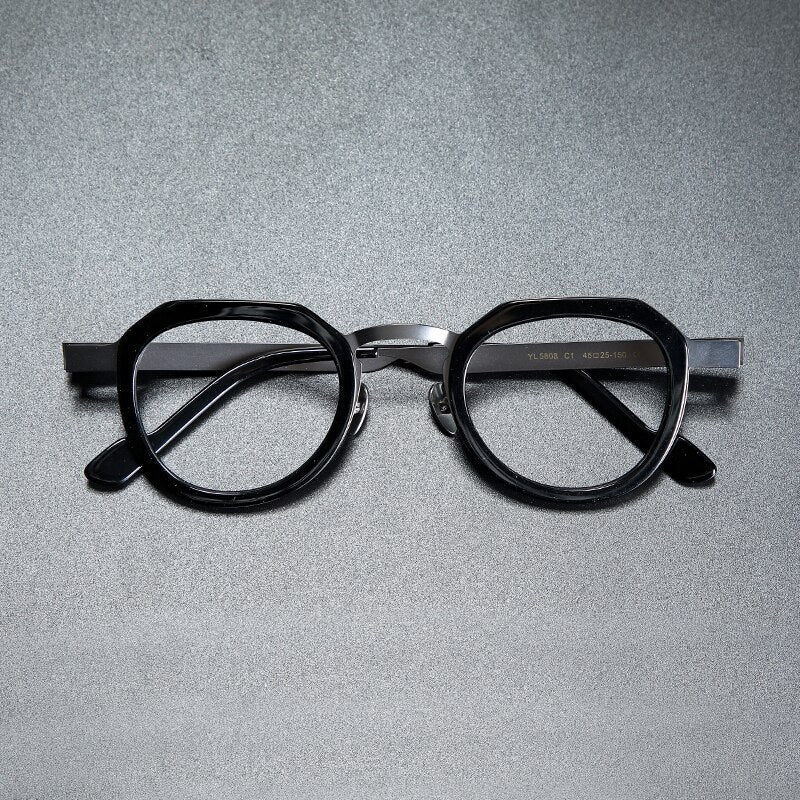 Gatenac Unisex Full Rim Round Square Acetate Titanium Eyeglasses Gxyj919 Frame Gatenac   