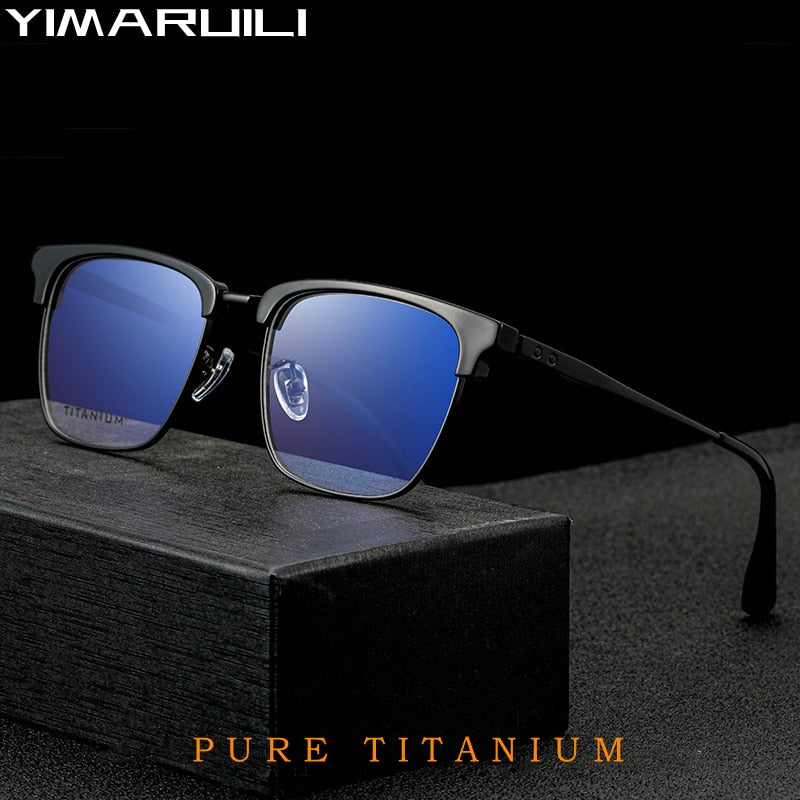 Yimaruili Men's Full Rim Square Acetate Titanium Eyeglasses 8653cmh Full Rim Yimaruili Eyeglasses   