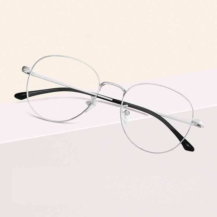 Reven Jate Unisex Full Rim Round Alloy Eyeglasses 8901 Full Rim Reven Jate silver  