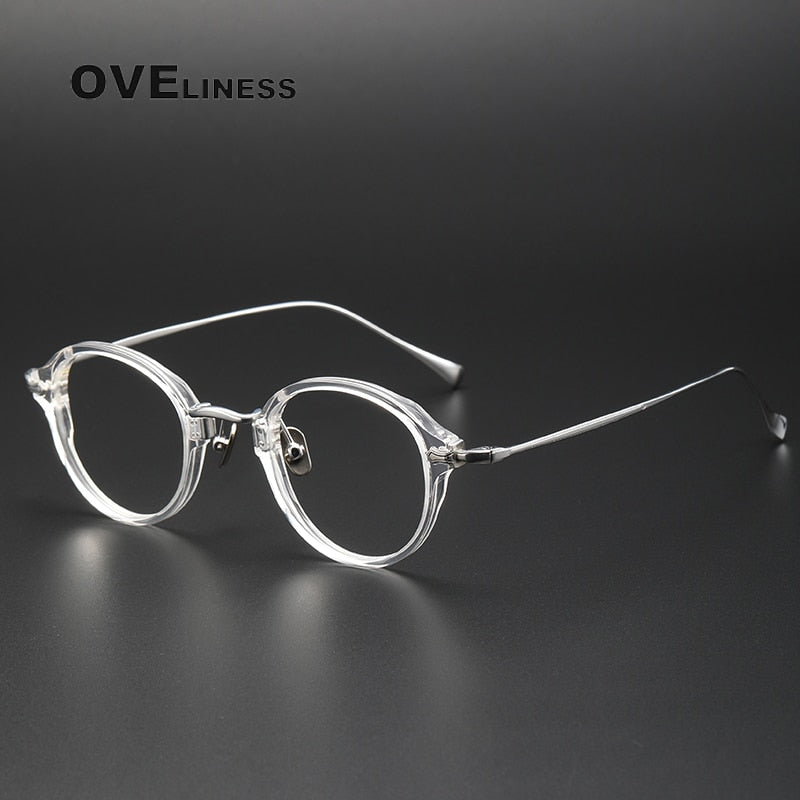 Oveliness Unisex Full Rim Round Acetate Titanium Eyeglasses Kmn182 Full Rim Oveliness transparent  