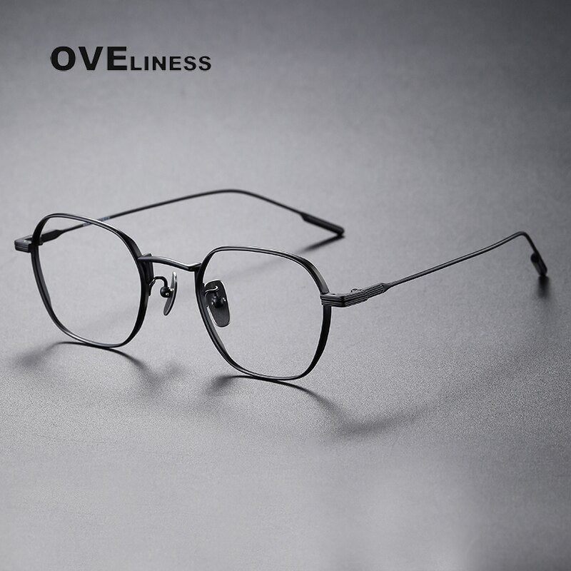 Oveliness Unisex Full Rim Irregular Square Titanium Eyeglasses 80808 Full Rim Oveliness black  
