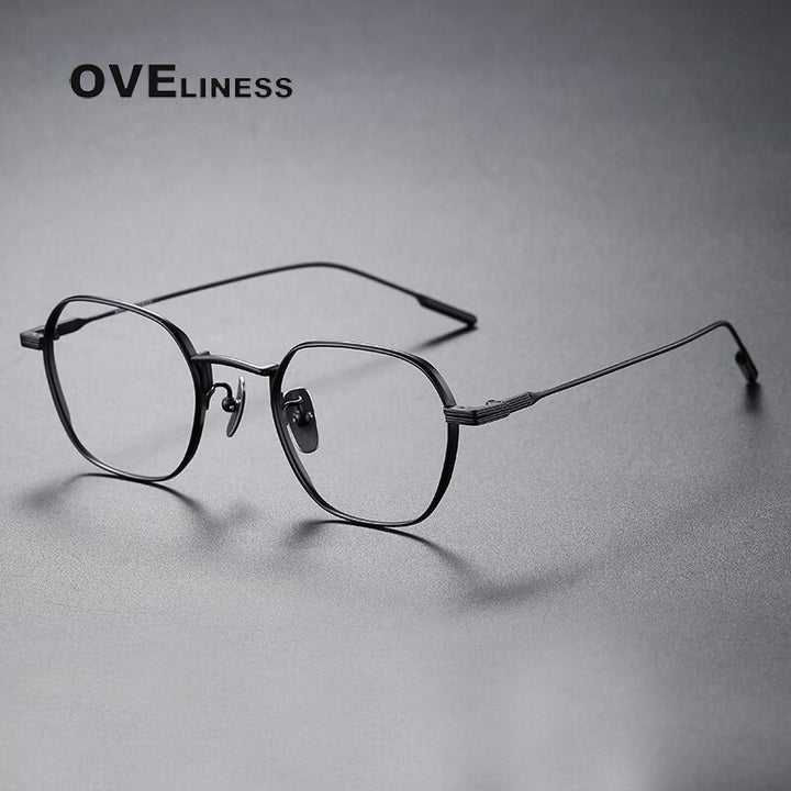 Oveliness Unisex Full Rim Irregular Square Titanium Eyeglasses 80808 Full Rim Oveliness black  
