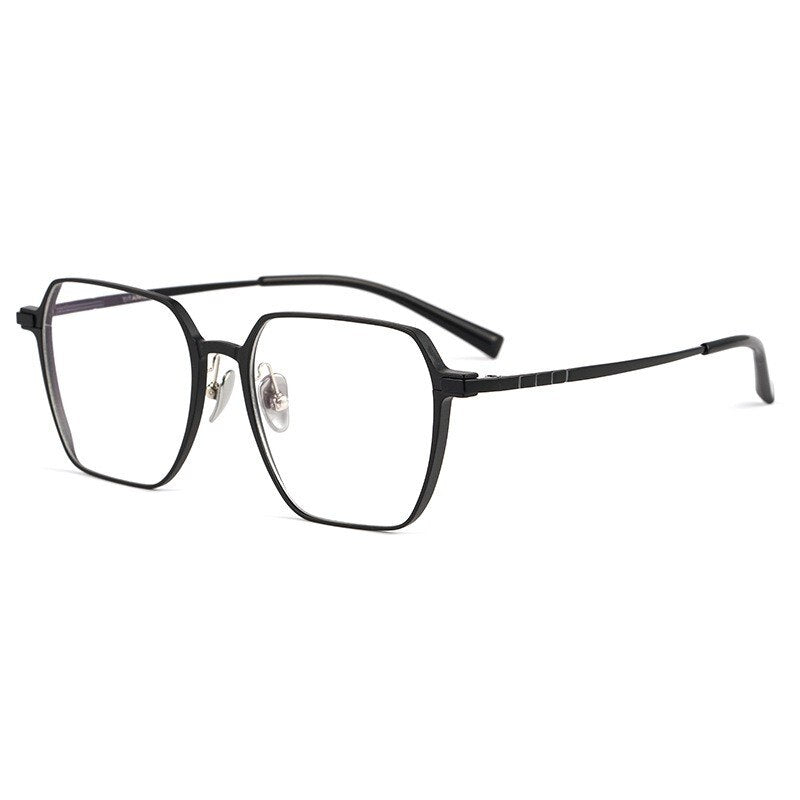 KatKani Unisex Full Rim Irregular Square Aluminum Magnesium Titanium Eyeglasses L5083m Full Rim KatKani Eyeglasses Black  