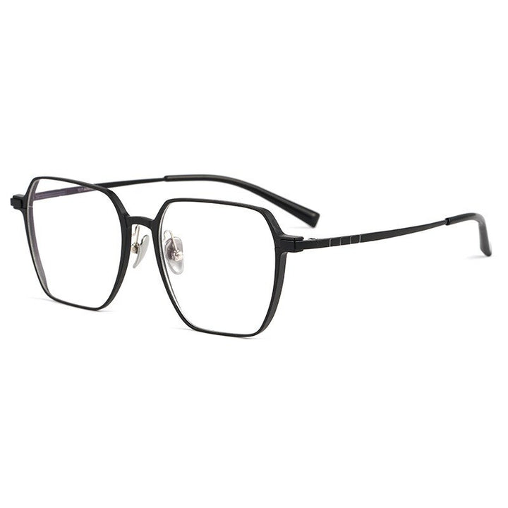 KatKani Unisex Full Rim Irregular Square Aluminum Magnesium Titanium Eyeglasses L5083m Full Rim KatKani Eyeglasses Black  