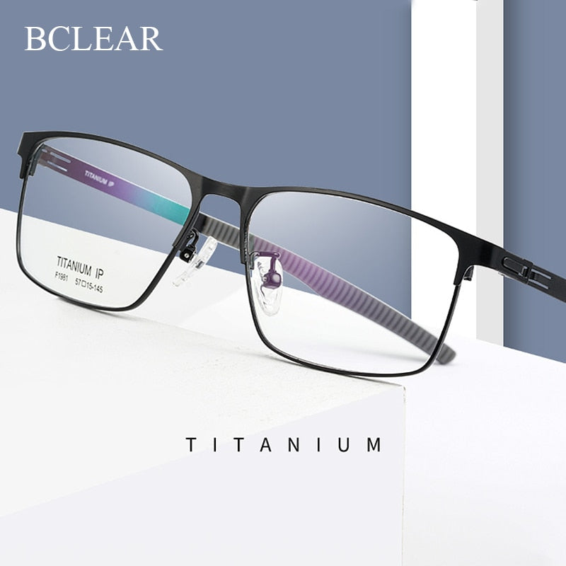 Bclear Men's Full Rim Square Titanium Frame Eyeglasses Bsf1981 Full Rim Bclear   