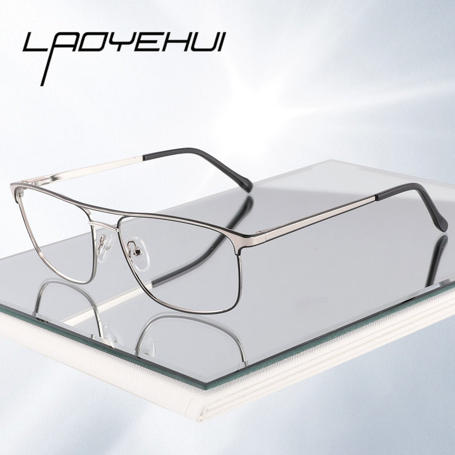 Laoyehui Men's Eyeglasses Square Alloy Reading Glasses 18023 Gold Brown Silver Reading Glasses Laoyehui   