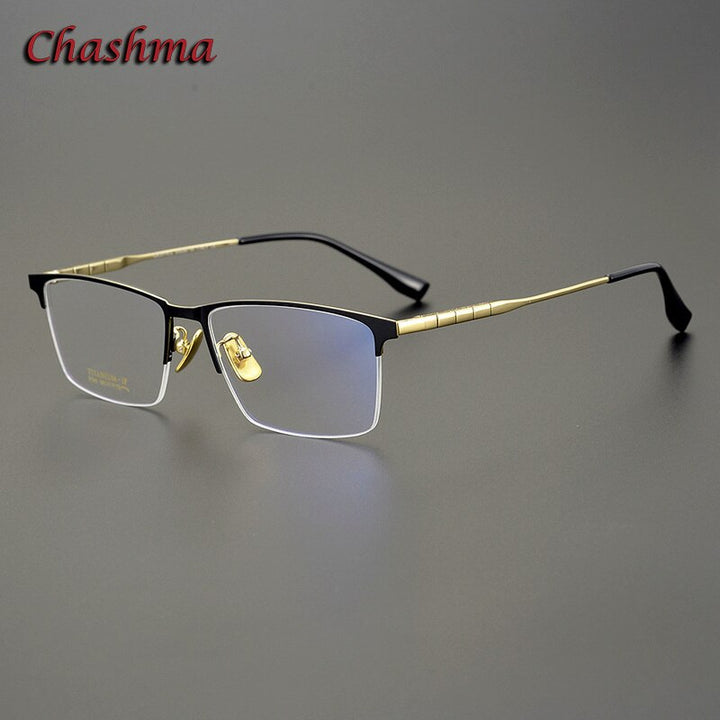 Chashma Ochki Men's Full Rim Square Titanium Eyeglasses 91036 Full Rim Chashma Ochki Back Gold  