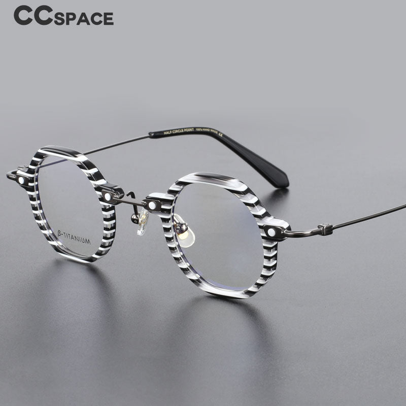 CCSpace Unisex Full Rim Polygonal Round Acetate Titanium Eyeglasses 55345 Full Rim CCspace   