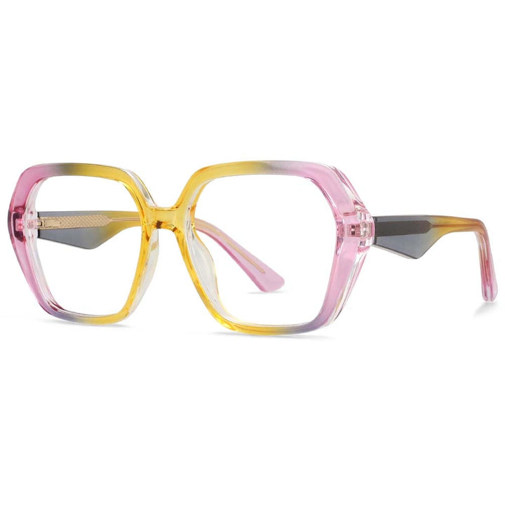 CCspace Women's Full Rim Irregular Square Tr 90 Titanium Eyeglasses 55340 Full Rim CCspace China C6YellowPink 