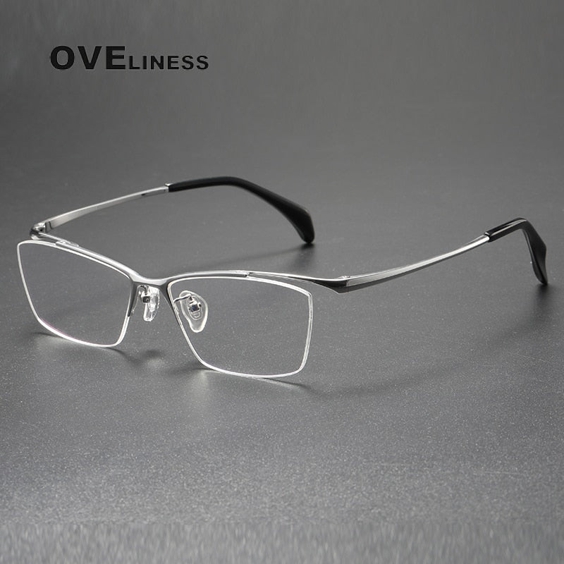 Oveliness Unisex Semi Rim Square Titanium Eyeglasses 6650 Semi Rim Oveliness silver  