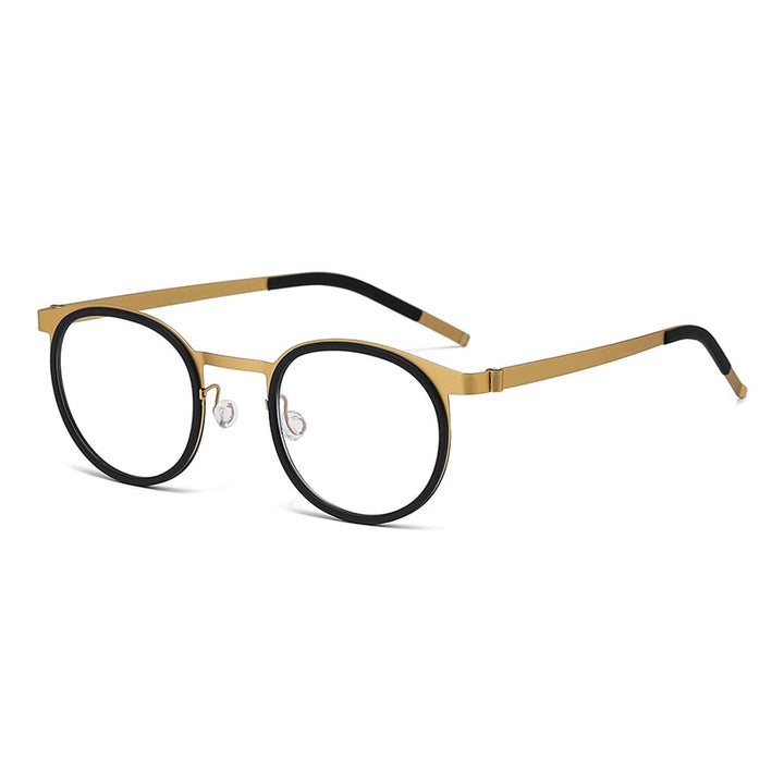 Reven Jate Unisex Full Rim Round Titanium Acetate Eyeglasses 9704 Full Rim Reven Jate black-golden  