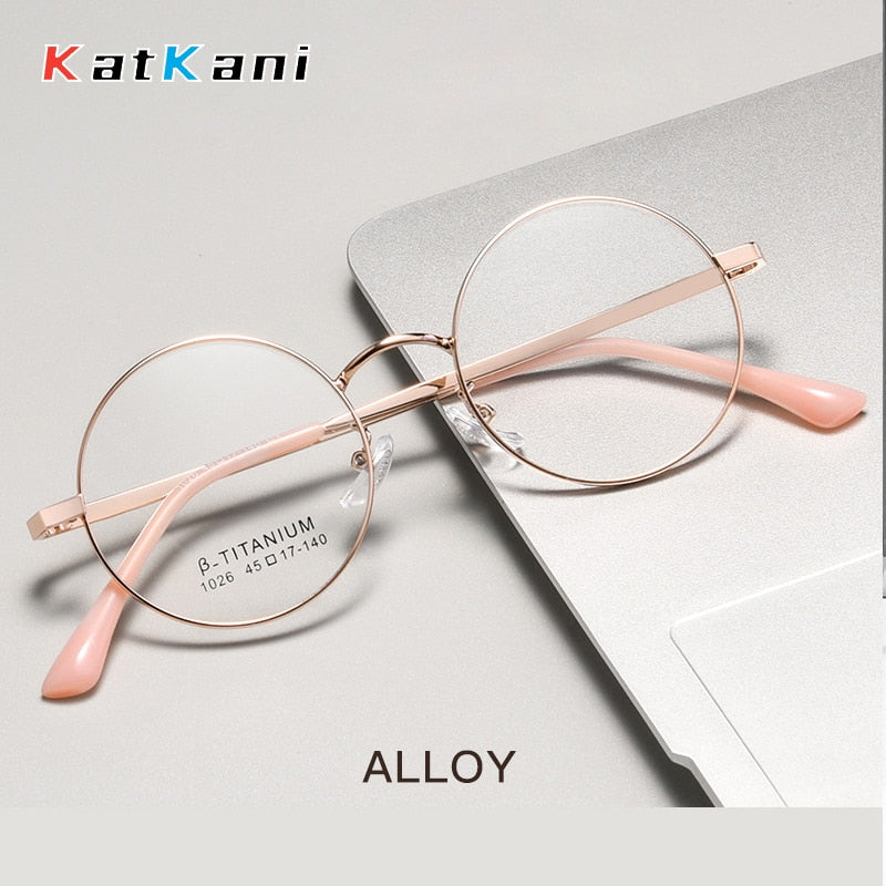 KatKani Unisex Full Rim Small Round Alloy Eyeglasses 1026th Full Rim KatKani Eyeglasses   