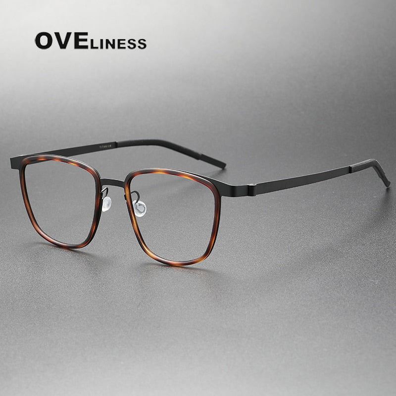 Oveliness Unisex Full Rim Square Screwless Titanium Eyeglasses 9717 Full Rim Oveliness tortoise black  