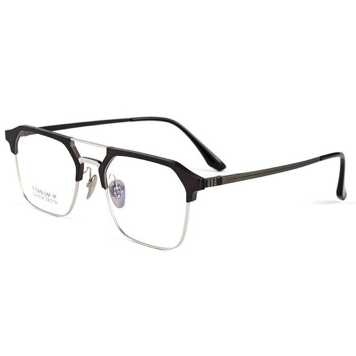 Handoer Men's Full Rim Square Titanium Double Bridge Eyeglasses 9204ch Full Rim Handoer black and silver  