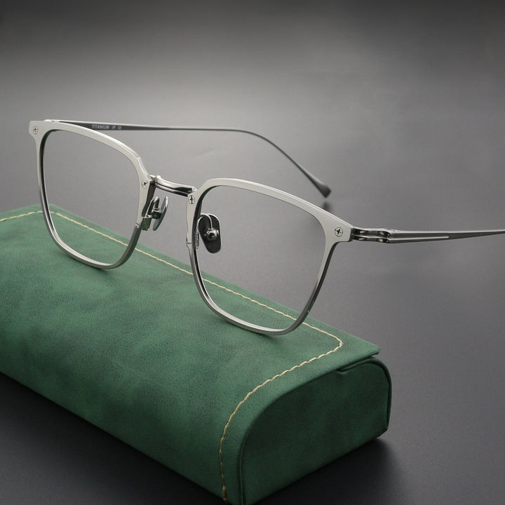 Hdcrafter Unisex Full Rim Square Titanium Eyeglasses Col4 Full Rim Hdcrafter Eyeglasses Silver  