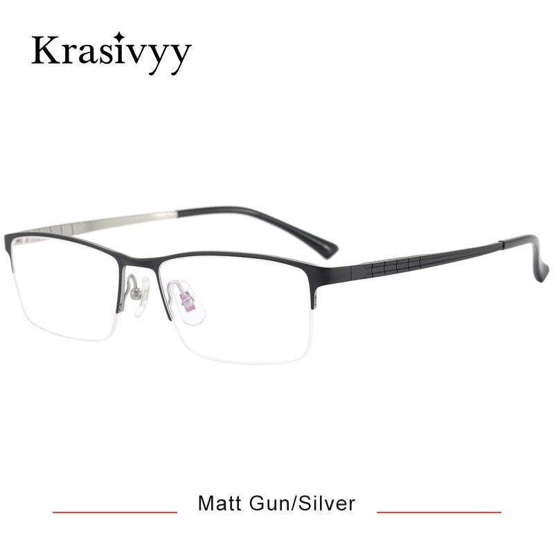 Krasivyy Men's Semi Rim Square Titanium Eyeglasses Kr0200 Semi Rim Krasivyy Matt Gun Silver CN 