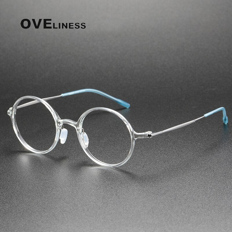 Oveliness Unisex Full Rim Round Acetate Titanium Eyeglasses 8635 Full Rim Oveliness transparent  
