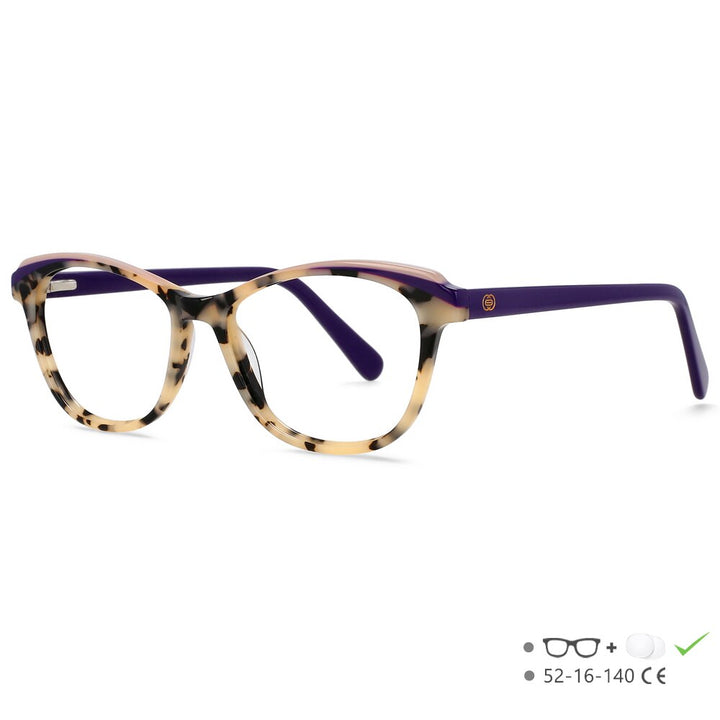 CCSpace Unisex Full Rim Small Square Cat Eye Acetate Eyeglasses 55571 Full Rim CCspace PurpleLeopard China 