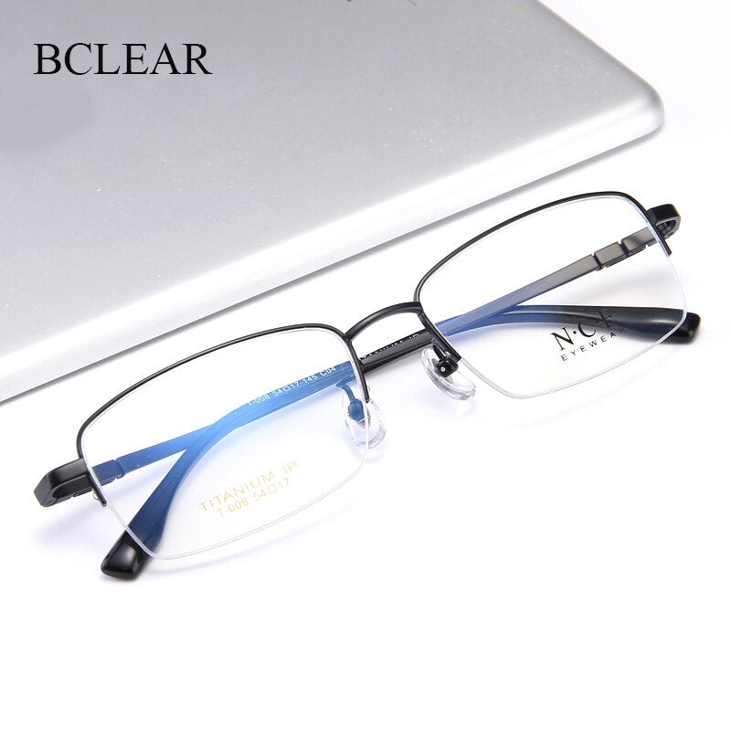 Bclear Men's Semi Rim Rectangle Titanium Frame Eyeglasses My008 Semi Rim Bclear   