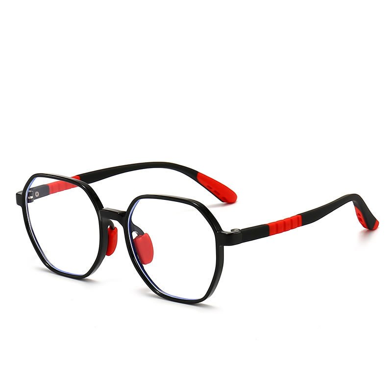 CCspace Unisex Youth Full Rim Polygon Tr 90 Silicone Eyeglasses 54667 Full Rim CCspace China Black red 