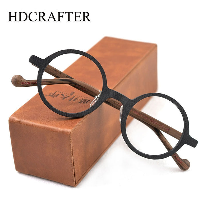 Hdcrafter Unisex Full Rim Round Wood Eyeglasses Ft21711109 Full Rim Hdcrafter Eyeglasses   