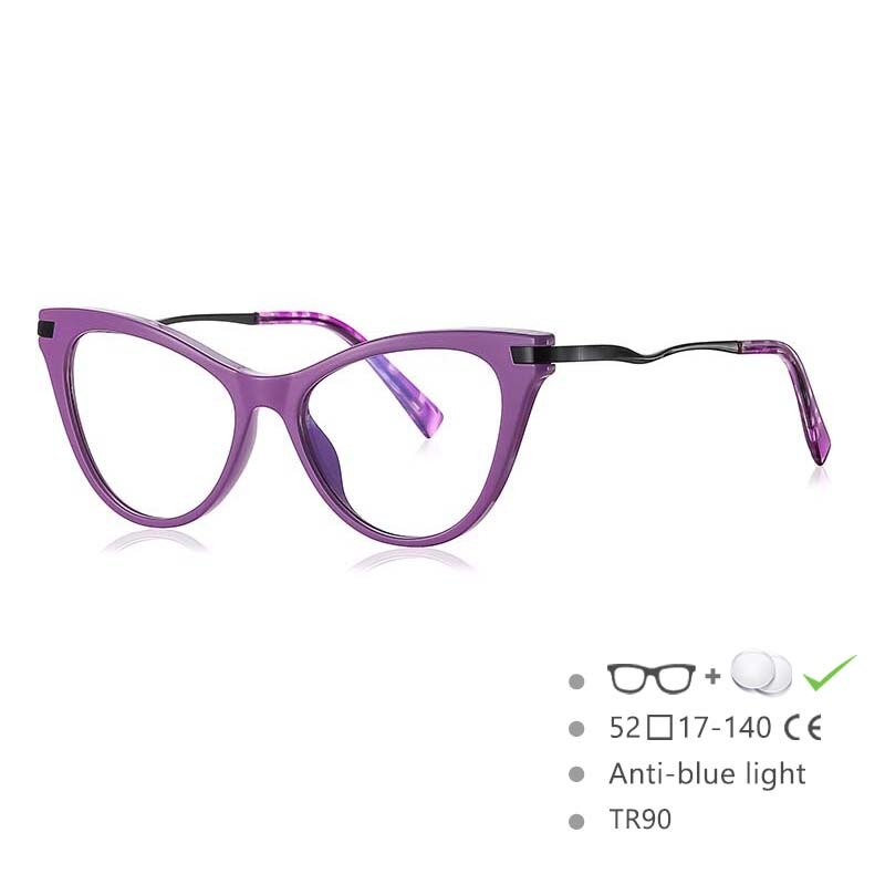 CCSpace Women's Full Rim Tr 90 Titanium Cat Eye Frame Eyeglasses 54562 Full Rim CCspace Purple CHINA 