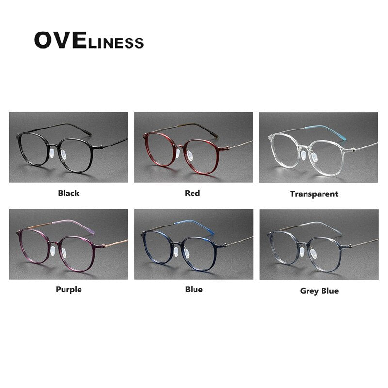 Oveliness Unisex Full Rim Round Square Acetate Titanium Eyeglasses 8633 Full Rim Oveliness   