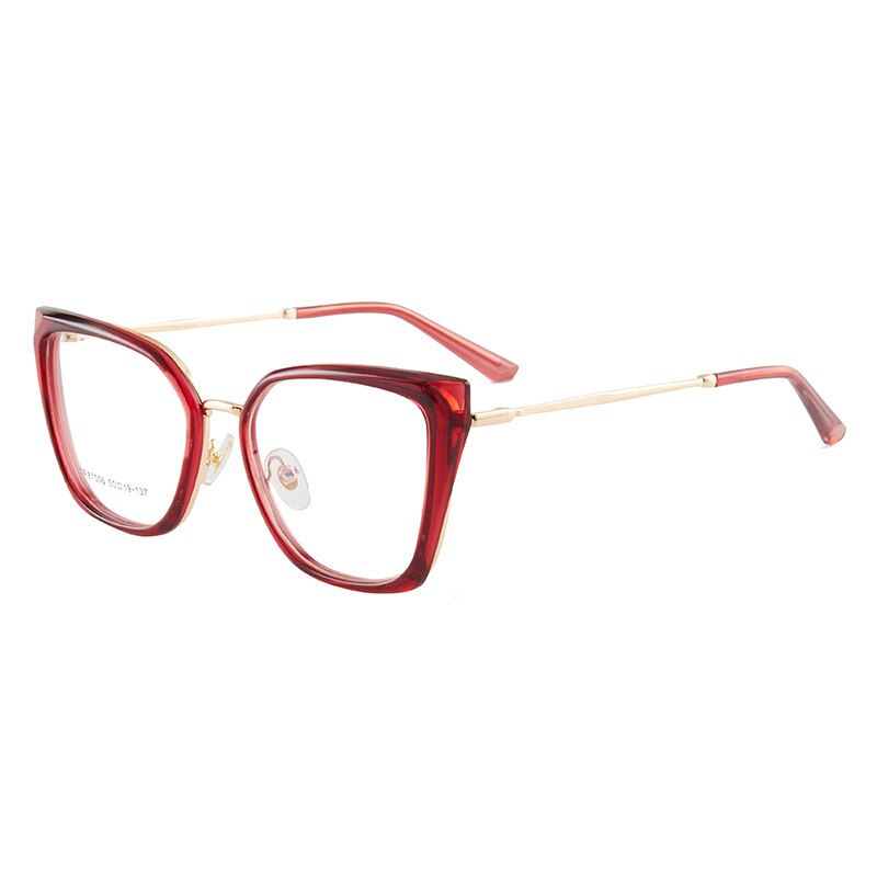 CCspace Women's Full Rim Square Cat Eye Acetate Alloy Eyeglasses 54730 Full Rim CCspace China Red 
