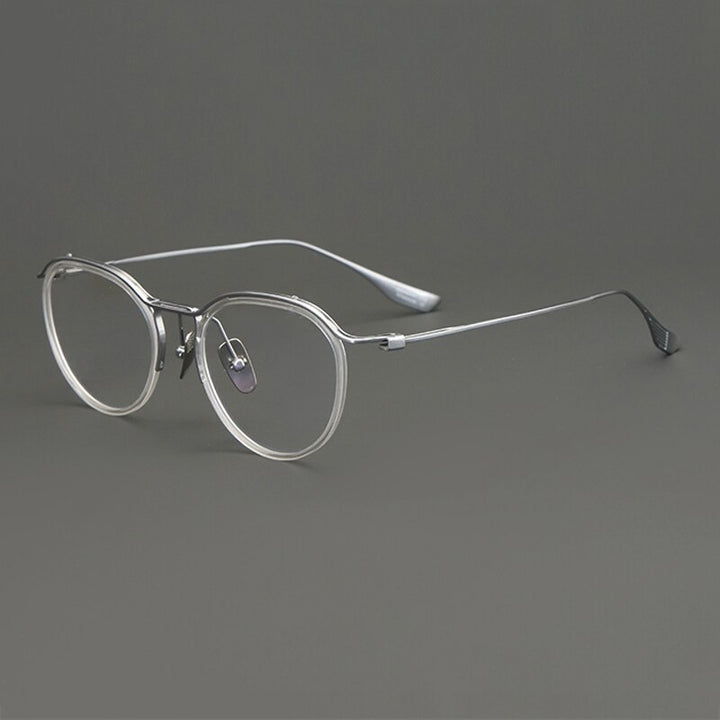 Gatenac Unisex Full Rim Round Titanium Eyeglasses Gxyj895 Full Rim Gatenac Silver  