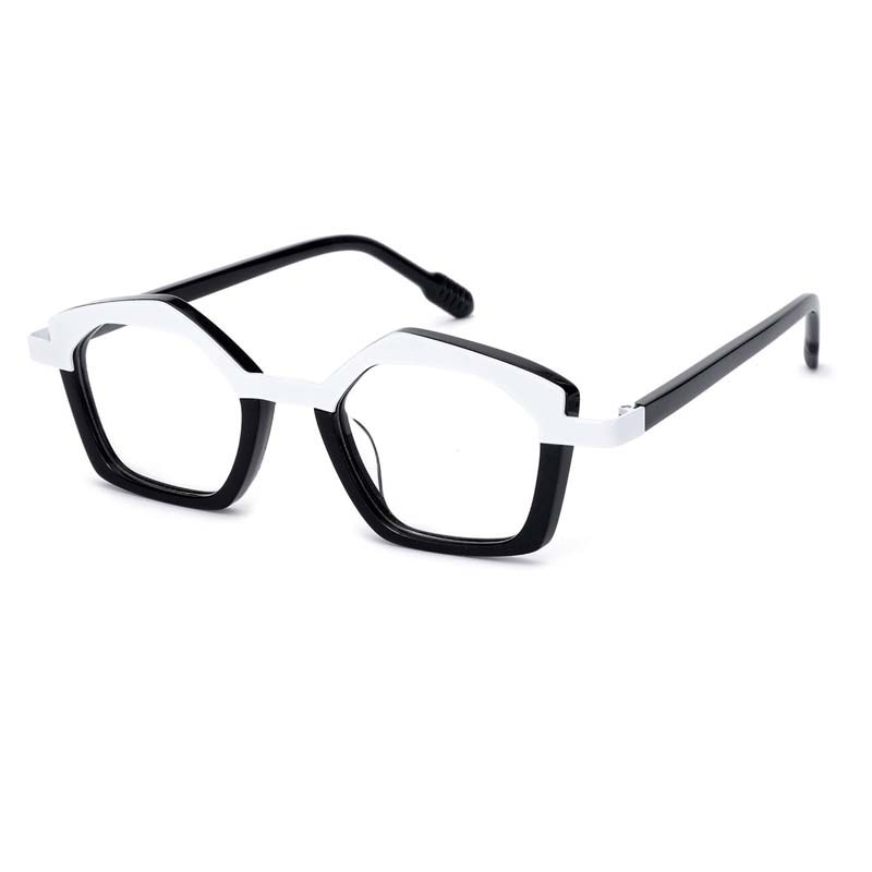 CCspace Unisex Full Rim Small Irregular Cat Eye Acetate Titanium Eyeglasses 55086 Full Rim CCspace Black China 