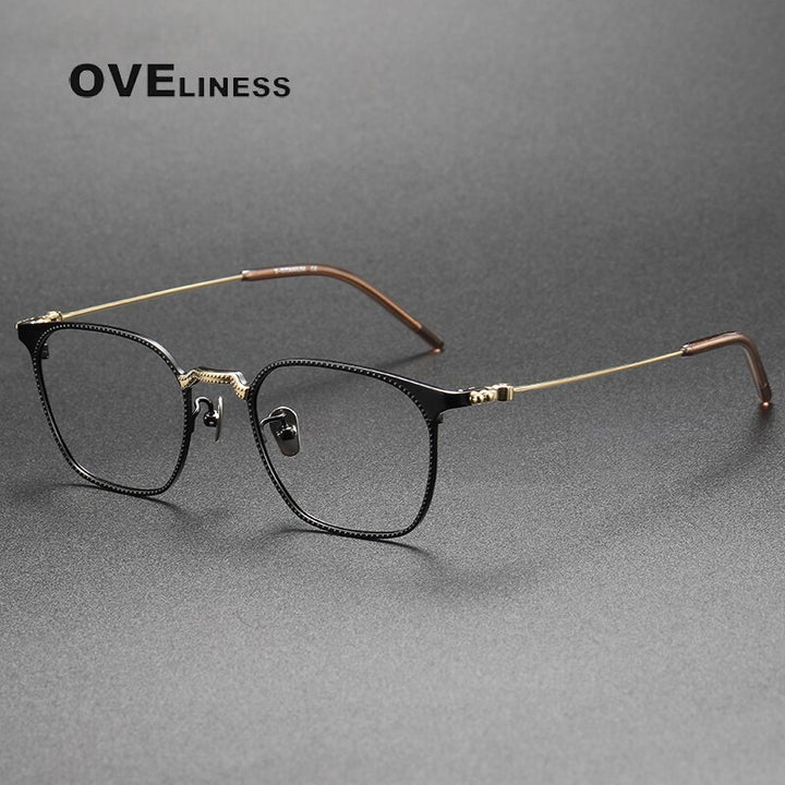 Oveliness Unisex Full Rim Square Titanium Eyeglasses 162 Full Rim Oveliness black gold  