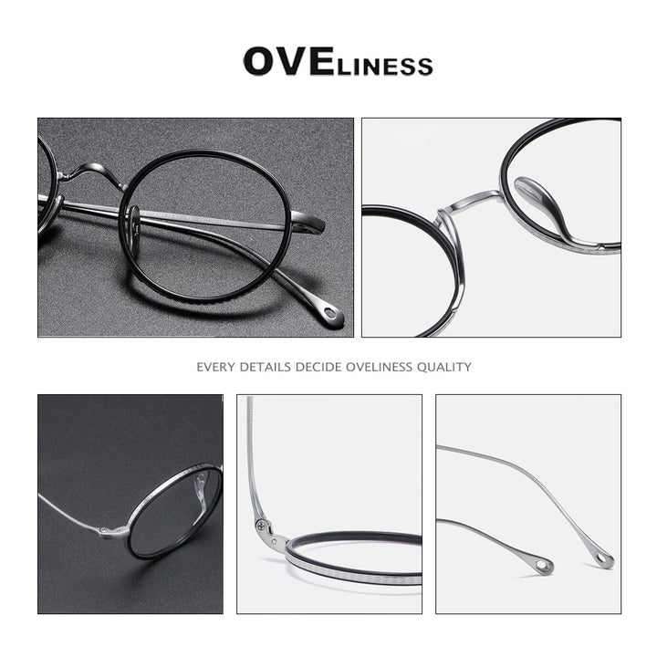 Oveliness Unisex Full Rim Round Acetate Titanium Eyeglasses 7307 Full Rim Oveliness   