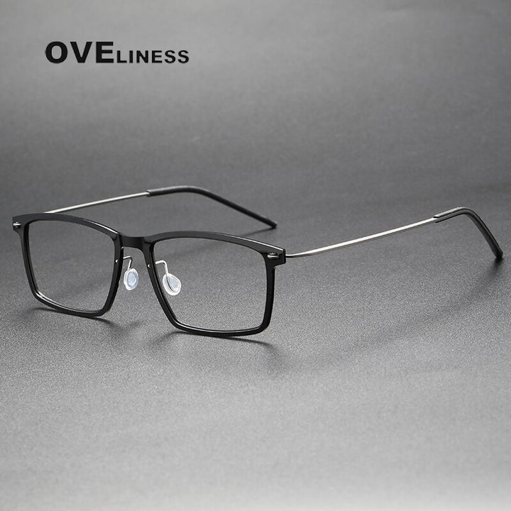 Oveliness Unisex Full Rim Square Acetate Titanium Eyeglasses 6544 Full Rim Oveliness black gun  