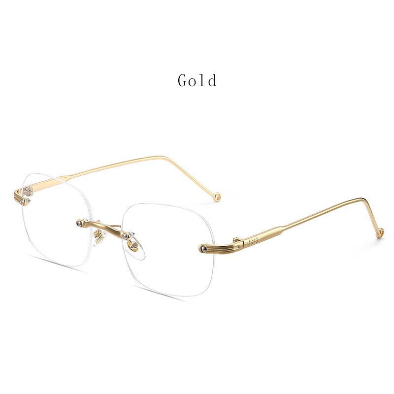 Hdcrafter Unisex Rimless Square Alloy Anti Blue Reading Glasses 6006 Reading Glasses Hdcrafter Eyeglasses +100 Gold 