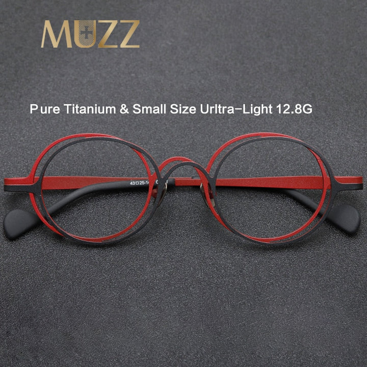 Muzz Unisex Full Rim Irregular Round Ip Titanium Eyeglasses T7773 Full Rim Muzz   
