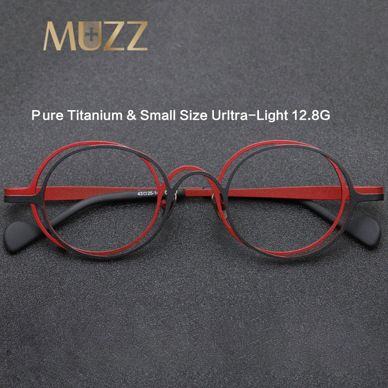 Muzz Unisex Full Rim Irregular Round Ip Titanium Eyeglasses T7773 Full Rim Muzz   