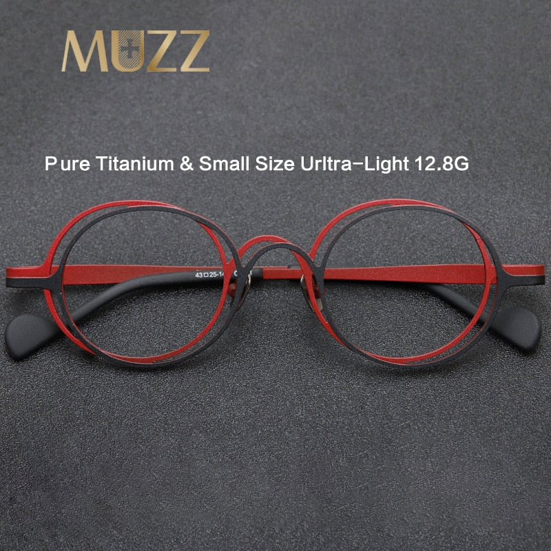 Muzz Unisex Full Rim Irregular Round Ip Titanium Eyeglasses T7773 Full Rim Muzz   