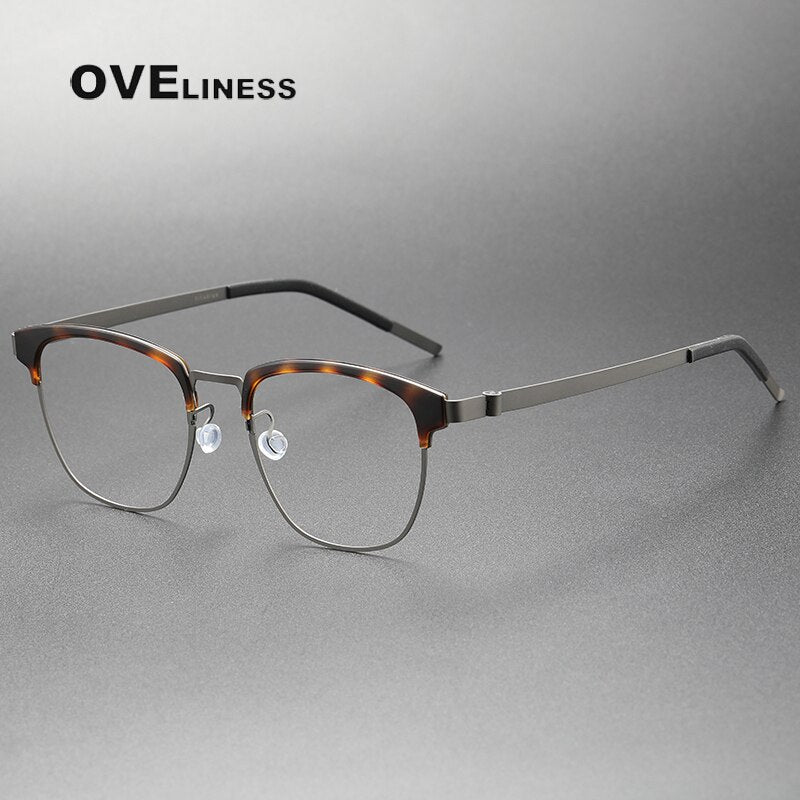 Oveliness Unisex Full Rim Square Acetate Titanium Eyeglasses 9849 Full Rim Oveliness torotise gun  