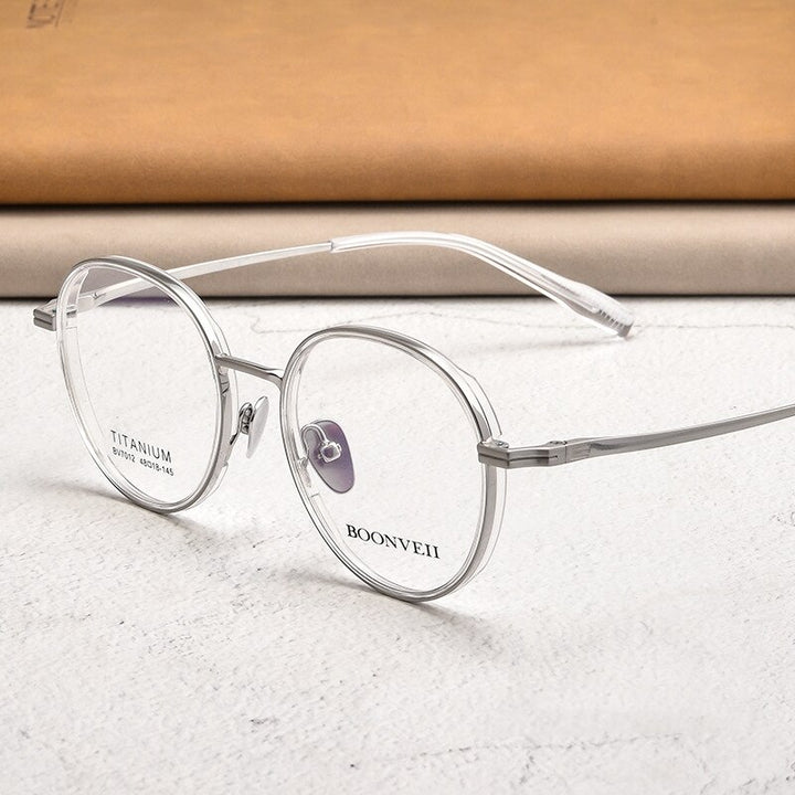 Yimaruili Unisex Full Rim Small Round Tr 90 Titanium Eyeglasses  Bv7012b Full Rim Yimaruili Eyeglasses Transparent Silver  