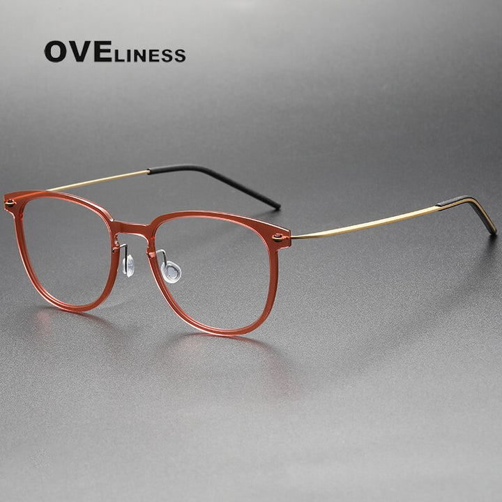 Oveliness Unisex Full Rim Round Square Screwless Acetate Titanium Eyeglasses 6549 Full Rim Oveliness orange  