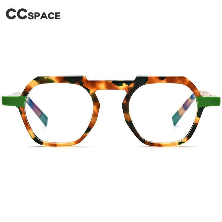 CCspace Unisex Full Rim Flat Top Round Acetate Titanium Eyeglasses 53330 Full Rim CCspace   